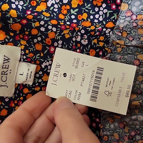 J.CREW | 98% Cotton Floral Button Up Long Sleeve Blouse with Tie Neckline - L - Picture 9 of 11